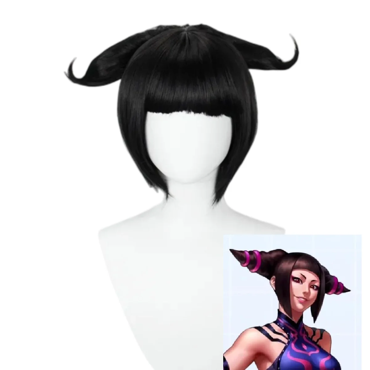 핫 게임 한 쥬리 코스프레 코스튬 머리 모자, 검은 짧은 가발