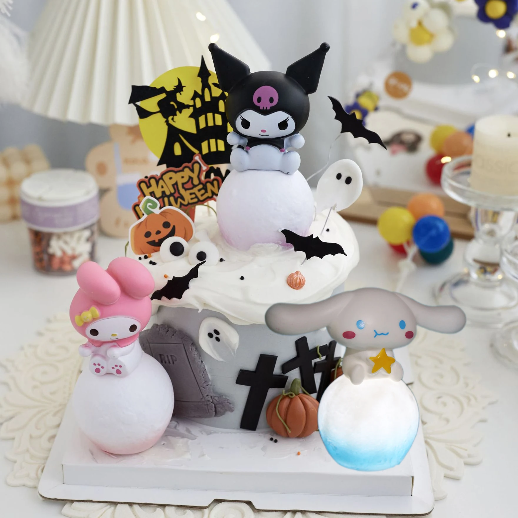 Sanrio Figure Anime Figure Kawaii Kuromi Melody Cinnamoroll Cake Decorative Accessories Home Decoration Cute Children's Gift