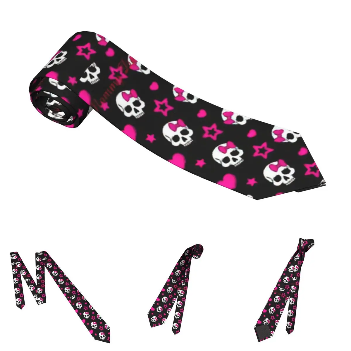 Gothic Pink Skull Necktie Unisex Polyester 8 cm Neck Ties for Men Casual Wide Daily Wear Party