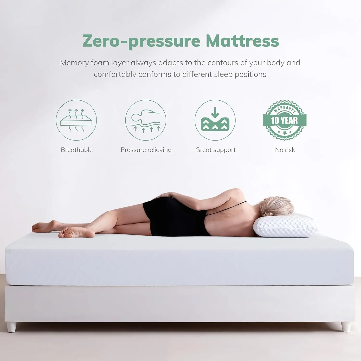 8 Inch Twin Memory Foam Mattress, Cooling Gel Green Tea Mattress Bed in a BoxUS Certified, Kids Mattress for Bunk Bed, 38"x75", 4