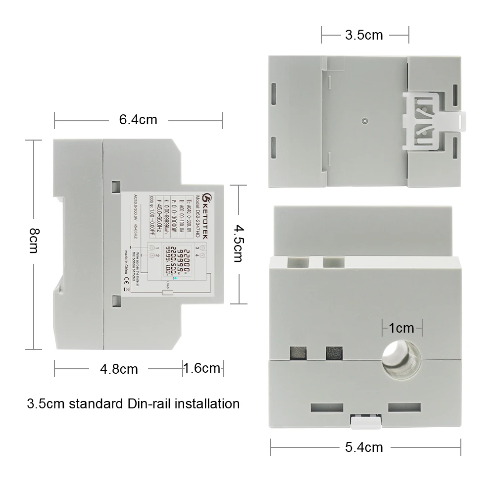 KetoteK-Din Rail 디지털 0-100A 전류계 AC 80-300V 250V-450V 전압계, Led 디스플레이 Amp 볼트 에너지 전력계 활성 와트 미터