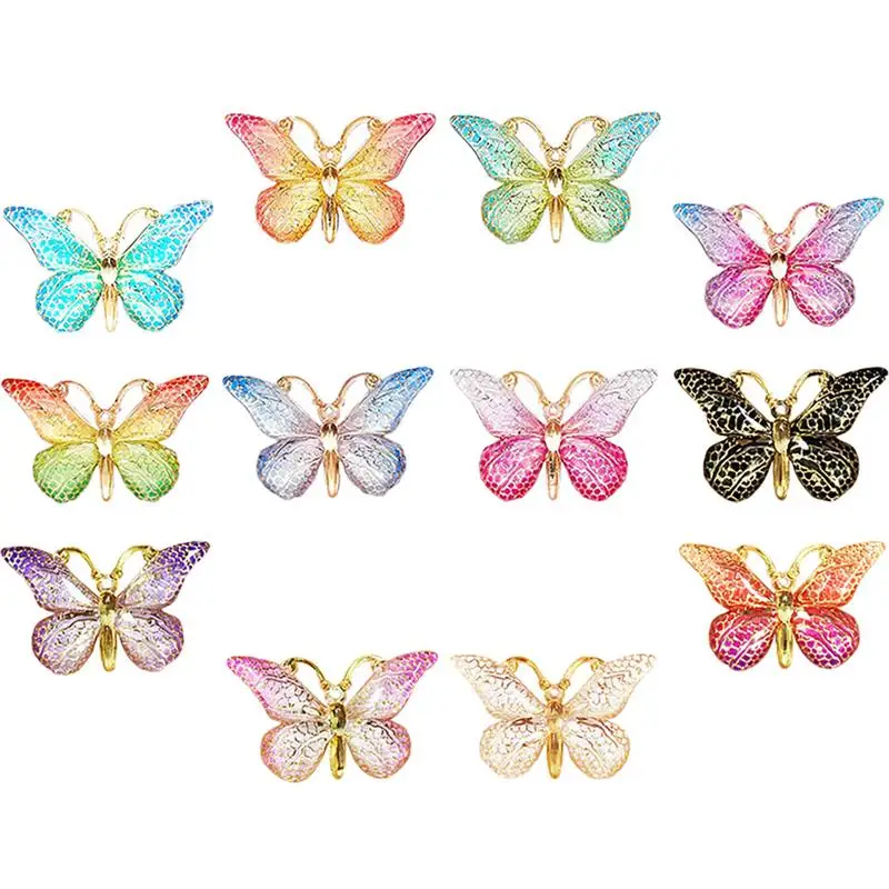 12Pcs Large Butterfly Shaped Pushpins Thumb Tacks Metal Acrylic Photo Wall Decor Cork Board Accessories Office Binding Supplies