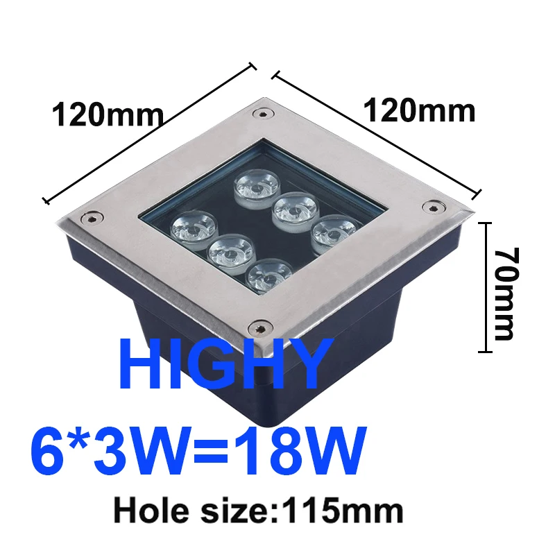 thumbnail image 1 of Lámpara LED enterrada para exteriores, cuadrada, resistente al agua IP68, 1 W, 3 W, 4 W, 5 W, 6 W y 9 W, para decoración de jardín, CA 85-265 V, CC 12 V, 1 of 5