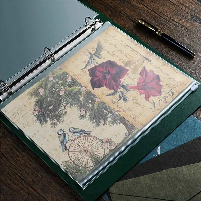 QWE-24Pcs 바인더 포켓11.4In X 9.4In 방수 PVC 바인더 파우치 3링 바인더용 루스리프 파일링 문서 보관 가방