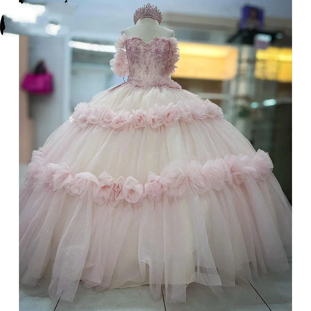 

Angelsbridep 2024 мексиканское Розовое Бальное Платье, Платье Quinceanera, милые платья с 3D цветочной аппликацией 16, платья 15 лет