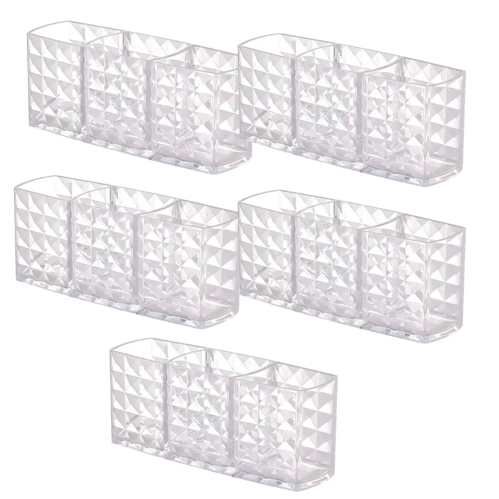 Transparent Acrylic Cosmetic Organizer - 3-Compartment Makeup Brush and Pencil Holder for Desktop and Vanity Spaces
