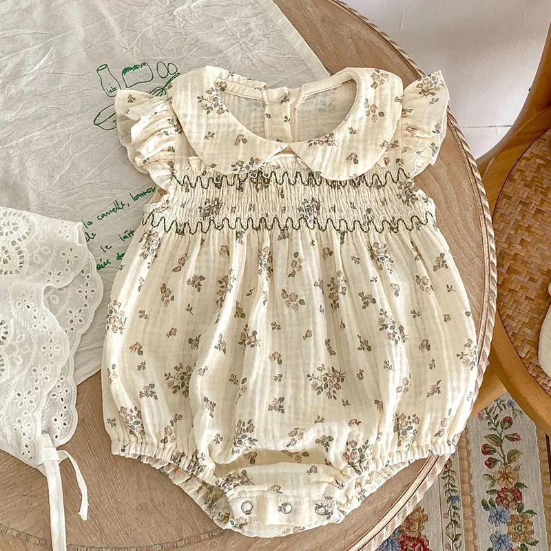 

Infant Baby Girl Bodysuits Fly Sleeved Cotton Floral Printing Toddler Baby Girls Jumpsuit Children Clothing For Summer