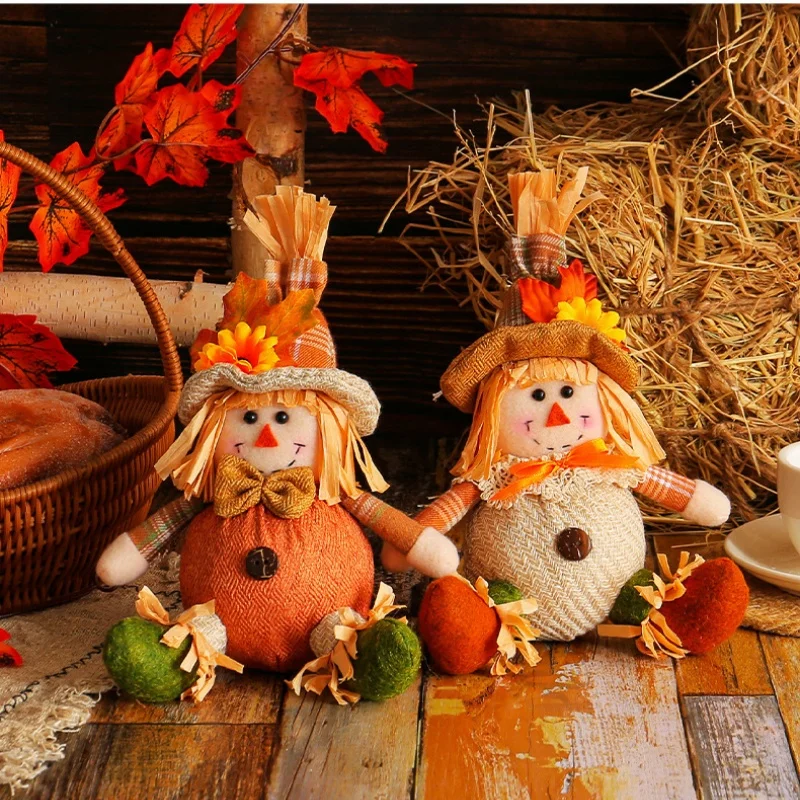 Thanksgiving Scarecrow Doll Series Decoration Harvest Season Maple Leaf Straw Hat Doll Creative Desktop Decoration Birthday Gift