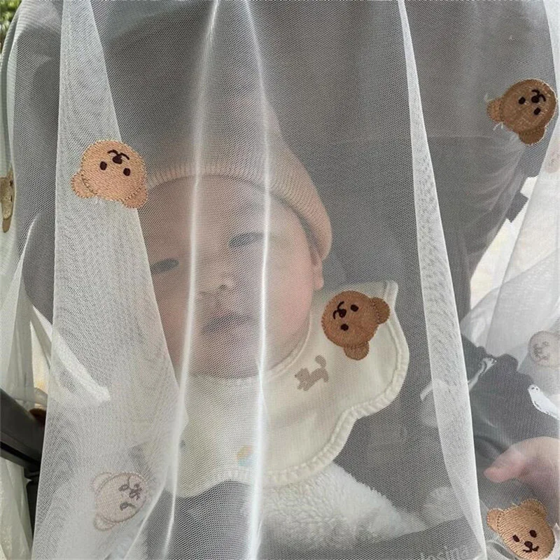 Universal Baby Stroller Accessory Mosquito Net Embroidered Bear Breathable Mesh Summer Sun Shade Newborn Carriage Cover Curtain baby stroller accessories design	