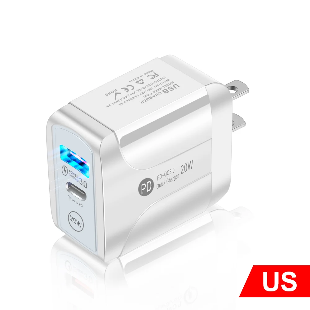 20W QC+PD 3.0 USB 2 Ports Charger Fast Charge for IPhone 12 11 Pro Max X Xs Xr IPad Huawei Xiaomi LG Samsung EU/US Plug Adapter usb 5v 2a Chargers