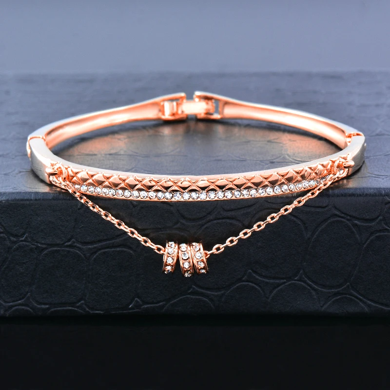 SINLEERY Crystal Pendant Bangle Cuff For Women Gold Silver Color Bracelets jewelry for women