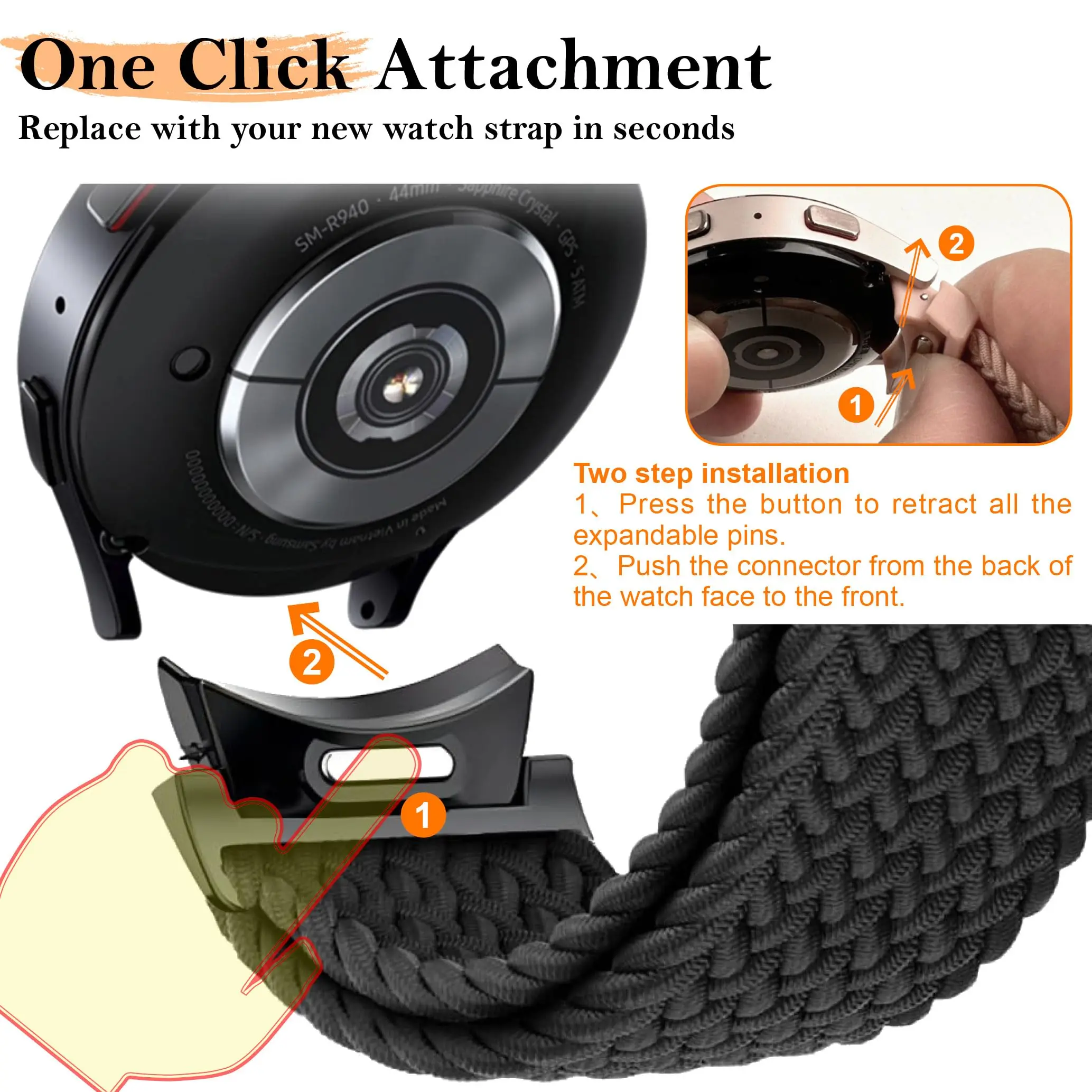 No Gaps Braided Band For Samsung Galaxy Watch 7 6 5 4 44mm 40mm/5 pro magnetic bracelet Galaxy watch6 watch4 classic 47 43 strap 3