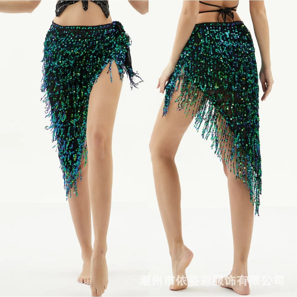 

Belly dance training waist chain hip towel wrapped skirt sequined tassel inspiration performance suit butterfly wings