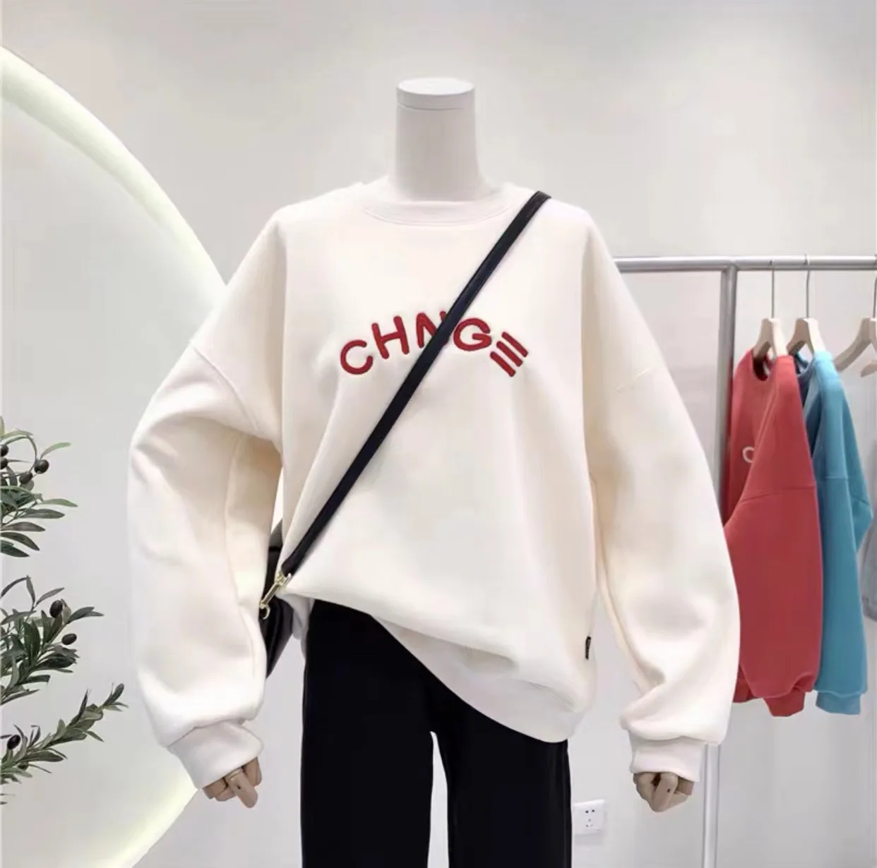 

OUSLEE-Oversized Sweatshirts for Women, O-Neck Letters Pattern, Cotton Loose Tops, Casual Sweater, Fashion Pullover, Autumn Wint