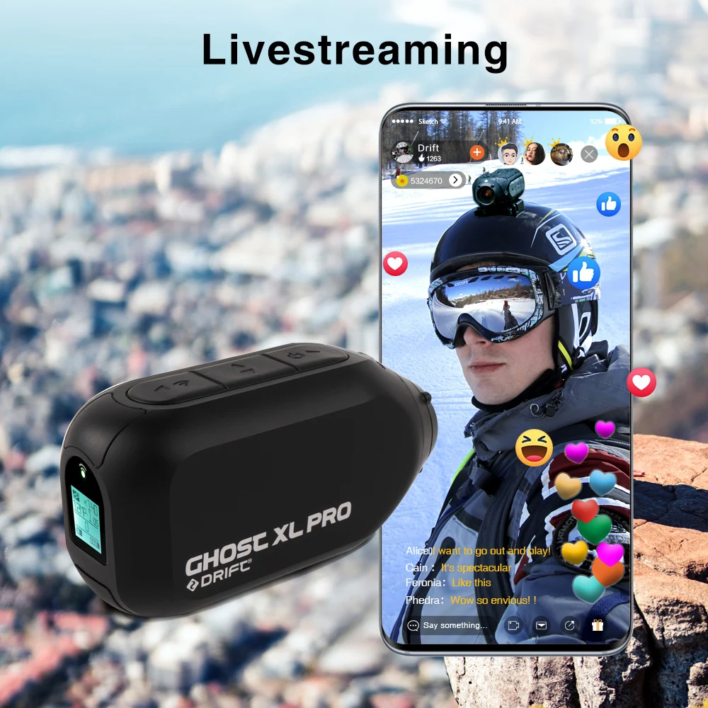 Drift Ghost XL Pro 4K + HD 스포츠 액션 비디오 카메라, 3000mAh IPX7 방수 와이파이 헬멧 카메라, 오토바이 자전거 헤드 캠