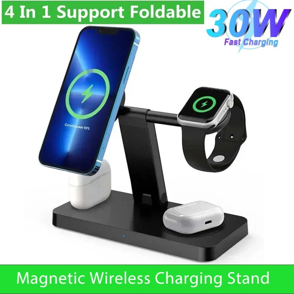 Foldable Fast Charging Station 4 In 1 Magnetic Wireless Charger Stand For Magsafe iPhone 12-16 iWatch Airpods Desktop Stand