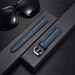 Luxurious Lychee Pattern Genuine Leather Watch Band - Elegant Bracelet Strap - 22mm (Blue)