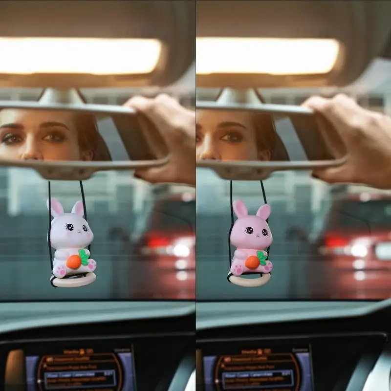 

Bunny Car Ornament Rabbit Car Accessories Hangable Swing Effect Rear View Mirror Car Decorations Cute Dashboard Ornaments
