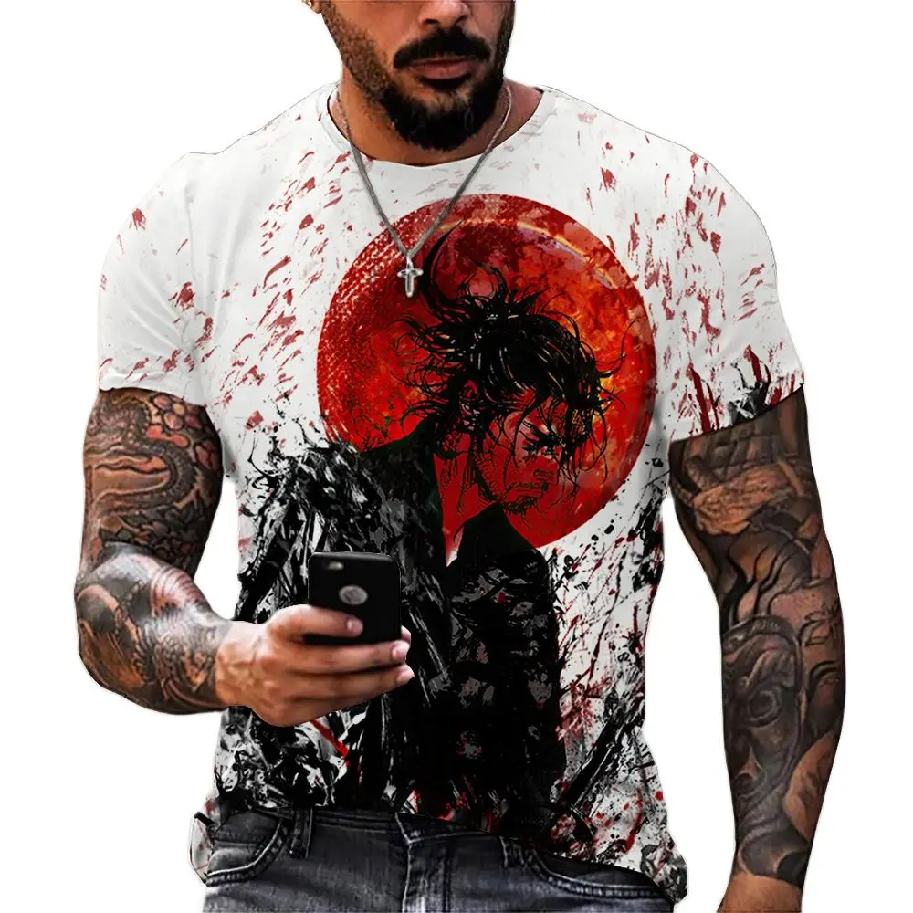 

Japanese printed men's fashion cool 3D warrior design T-shirt, street hip-hop Harajuku oversized top clothing summer shortsleevs