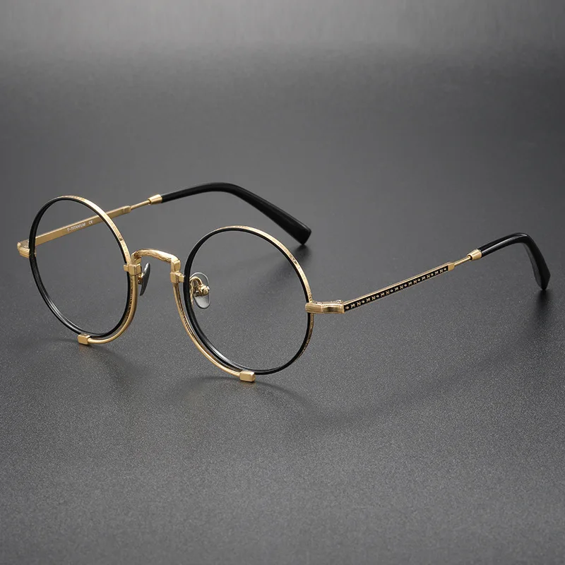 

Top Quality Titanium Optical Glasses Frame Men Women Designer Vintage Round Prescription Eyeglass Frame Carving Eyewear