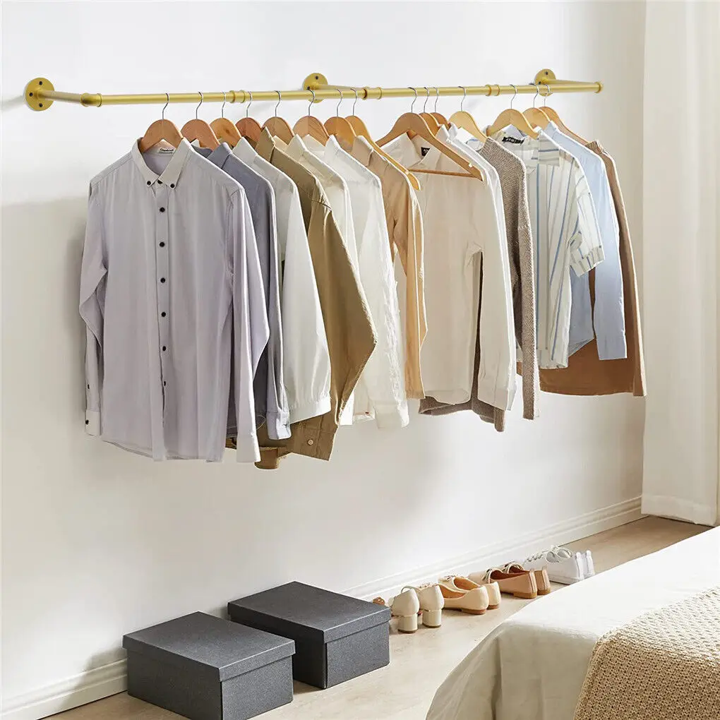 70.8 Inch Industrial Pipe Clothing Rack Wall Mounted Clothes Rail Garment Hanging Bar Rod Display Rack Closet Storage 2