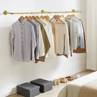 70.8 Inch Industrial Pipe Clothing Rack Wall Mounted Clothes Rail Garment Hanging Bar Rod Display Rack Closet Storage 2