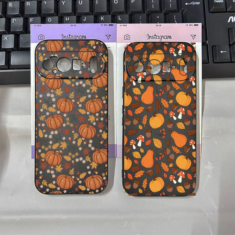 Autumn Pumpkin Leaves Fall Graphic Phone Case - Black Matte Cover