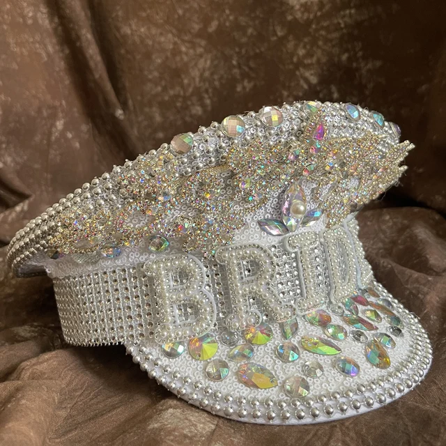  - Women Rhinestone Military Hat Lady Sergeant Bride Hat Hen Do Hat Festival Captain Birthday Part Hat Can Customize