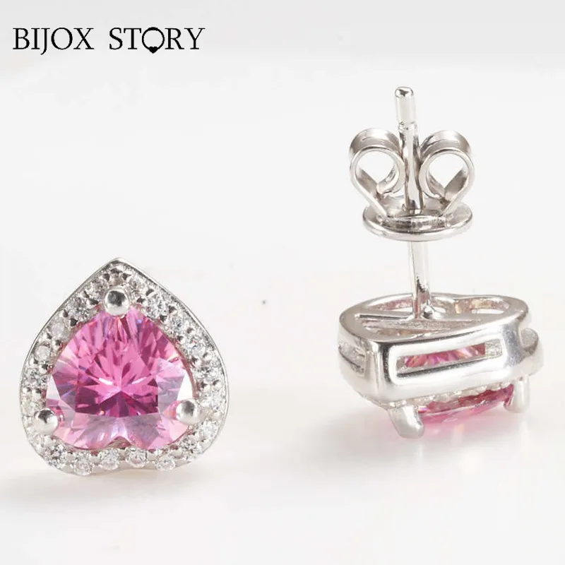 Orecchini A Bottone A Forma Di Cuore In Moissanite Rosa 925 Sterling Silver Women Diamond Tester Certificate Fine Jewelry Drop Shipping