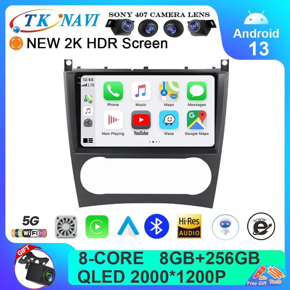 

Автомагнитола на Android 13 для Mercedes Benz C-Class C Class W203 W209 C180 C200 CL203 C209 A209 2004-2011, мультимедийный плеер Carplay