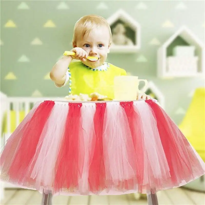 Baby Dining Chair Skirt Baby Shower Party Birthday Decoration Tutu Mesh Fluffy Chair Skirt