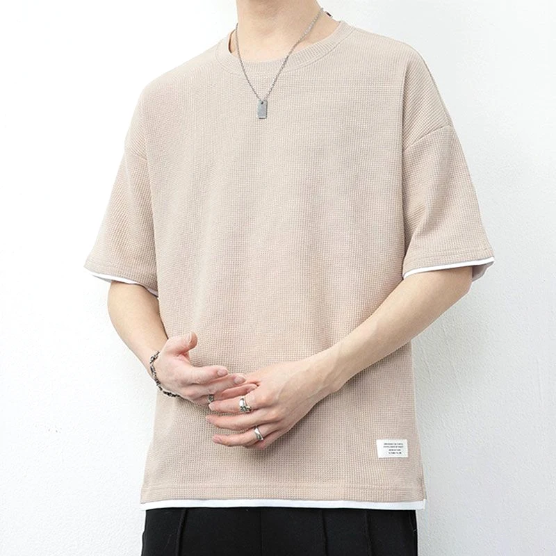 

2023 Men's Clothing Straight Round Neck Loose Pullovers Man Simplicity Fashion Casual Handsome Short Sleeve Solid Color T-Shirts