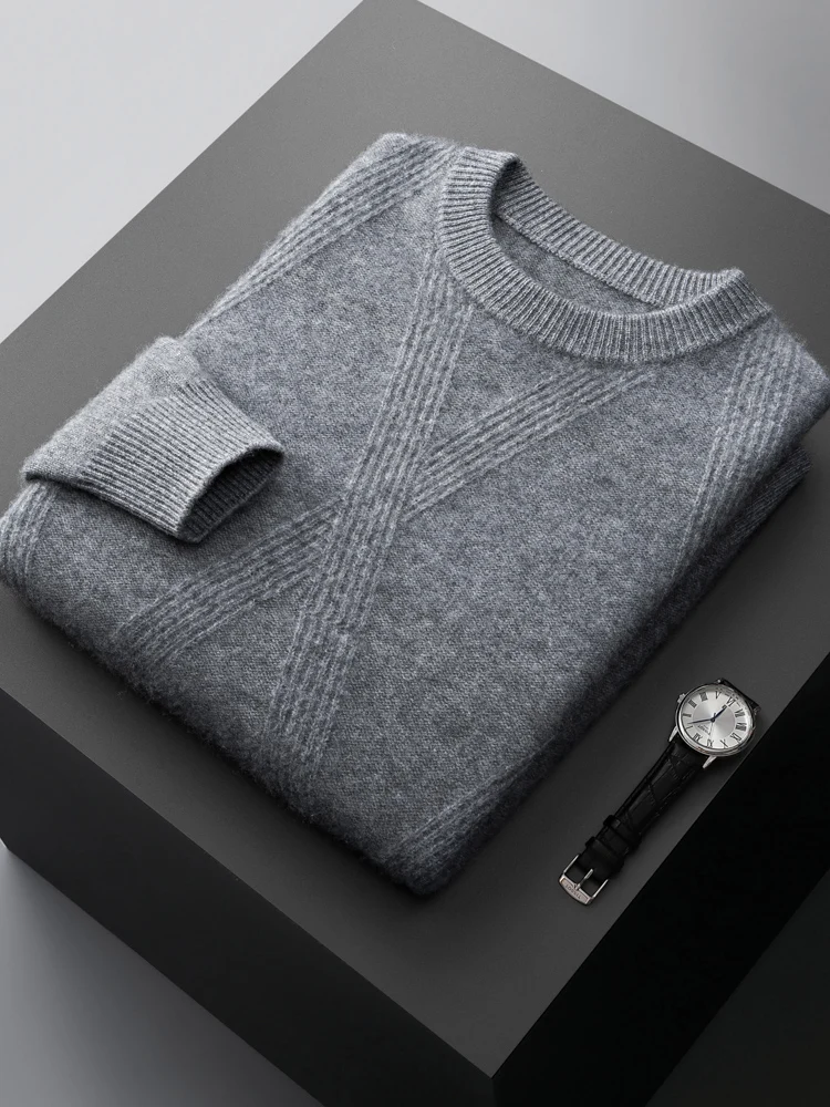 High Quality Pure Cashmere Men Sweater Autumn/Winter New O-Neck Jumper Youth Jacquard Base Shirt Loose Knit Tops Warm Pullovers