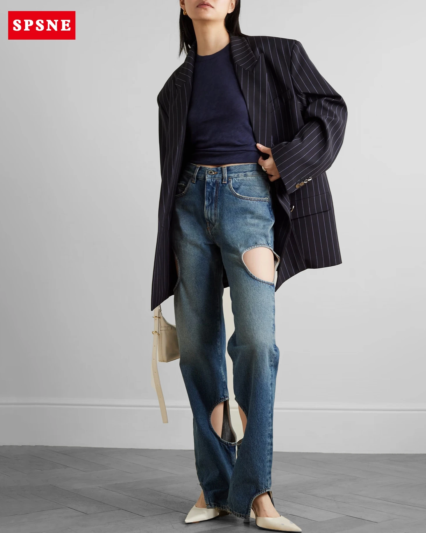 

Модные повседневные трендовые джинсы, весна-лето 2024, новые индивидуальные модные джинсы в стиле ретро с вырезами и ощущением прямых штанин