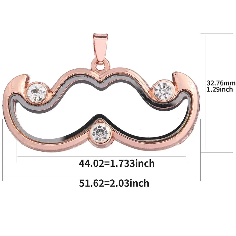 10PCS Mustache Corner Rhinestone Floating Locket Alloy Pendant Charms Jewelry Making Necklace Keychain For Women Men