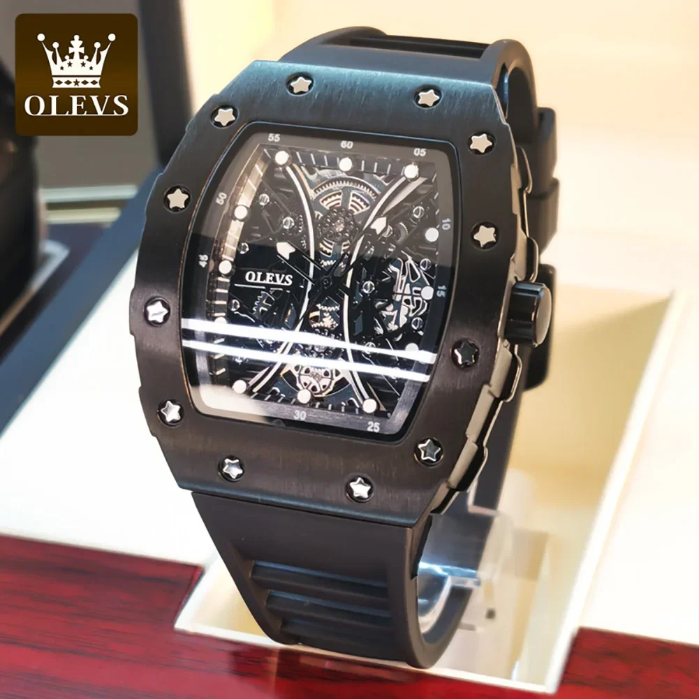 

OLEVS 3602 Waterproof Trendy Luxury Men Wristwatches, Quartz Sport Rubber Strap Watches For Men