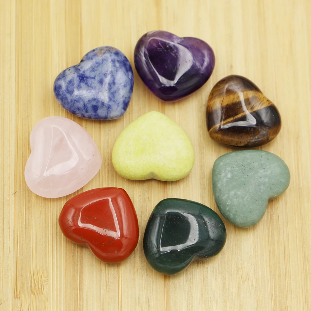 New Natural Stone Hearts Shaped Gift Box Set Ornament Crystal Rose Quartz Carved Love Healing Gemstones Craft Wedding Decor 1Box