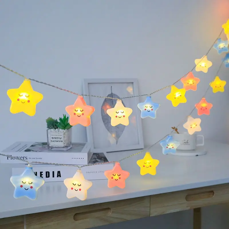 

2024 Party LED Rome Decoration Smiley Star String Lights Indoor Party Atmosphere Christmas Battery USB Fairy Lights Curtains 569
