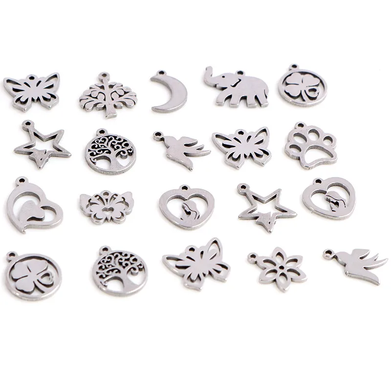 Stainless Steel Jewelry Charms 30pcs/lot No Fade 316 Stainless Steel Butterfly tree heart Charms handmade Craft pendant Jewelry Making DIY for necklace