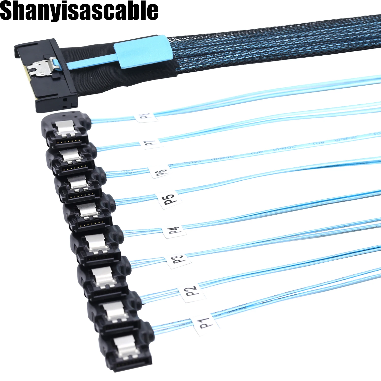 0.5M MCIO 74P 8X 8I SAS SFF-8654 8i PCI-E Ultraport Slimline 5.0 to 8X SATA 7P left angle female Cable