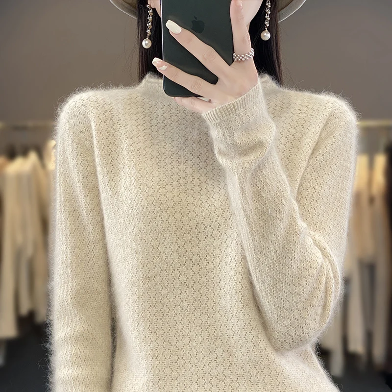 

DjzDsm Woman 100% mink cashmere top knitting sweater solid color pullover sweater thick warm 2024 new model