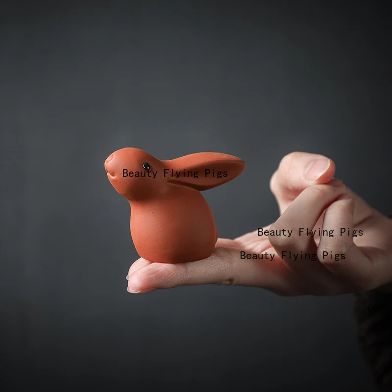 Purple Clay Tea Pet Qiankun Rabbit Ornament Cute Little Rabbit Home FENG SHUI Decoration Crafts Desk Decorative Figurines