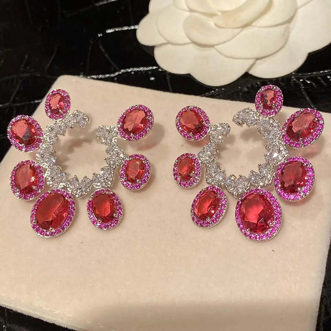 

Large Geometry Charm French Earrings Elegant Wedding Women Jewelry Suit for Party Banquet Fit Ears Cubic Zirconia Earring