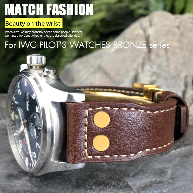 Cinturino In Pelle Di Mucca Con Rivetti 22Mm 20Mm 21Mm Adatto Per Iwc Bronze Big Pilot'S Watch Iw501005 Iw387902 Bracciale Con Cinturino Spitfire