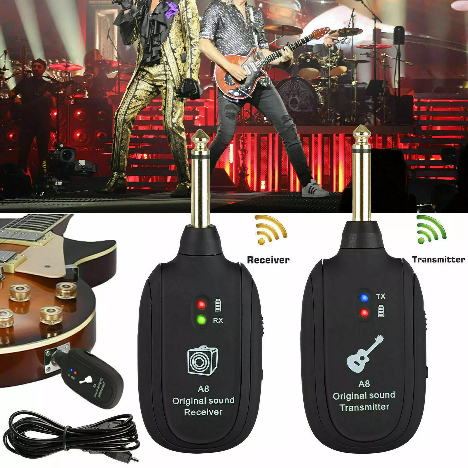 UHF Guitar Wireless System Transmitter+Receiver Built In Rechargeable Battery wireless guitar system