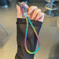 Glitter Crystal Wrist Strap Keychain with Anti - Lost Rope and Universal Bling Hanging Cord - Other (Rainbow Color)