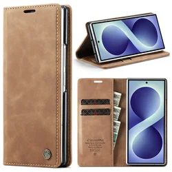 Premium Flip Leather Case with Card Slots & Kickstand - Universal for Galaxy Z Fold4 (Brown)