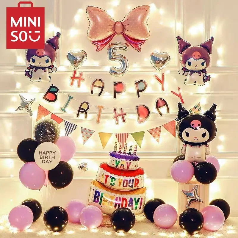 

MINISO Sanrio kuromi Theme Birthday Party Dressup Set Background Balloons Sanrio La Flag Melody Tamagotchi Dog Girl