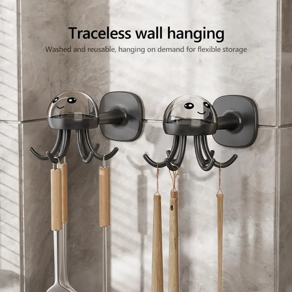 

Kitchen Organizer Rack Utensil Holder Wall-mounted 360 Degrees Rotating Under Cabinet Adhesive Kitchen Utensil Hooks