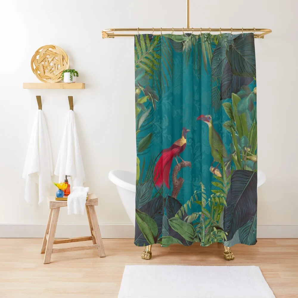 

Birds Of Jungle Vintage Botanical Illustration Shower Curtain Washable Waterproof Fabric Shower Curtain Bathroom Shower Curtains